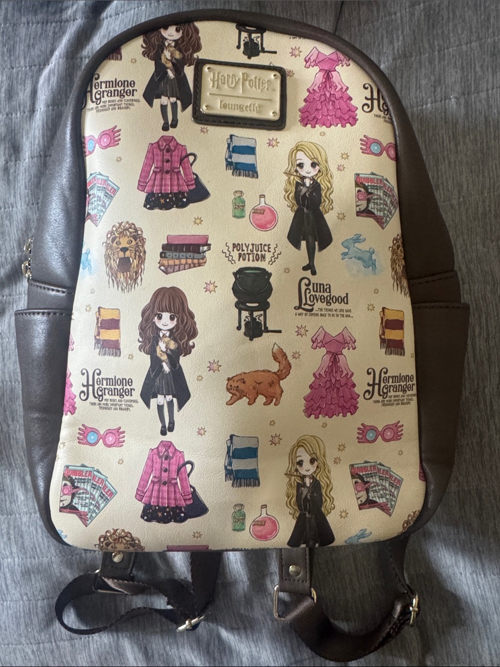 Loungefly Beige Harry Potter Character Print Backpack with Brown Accents